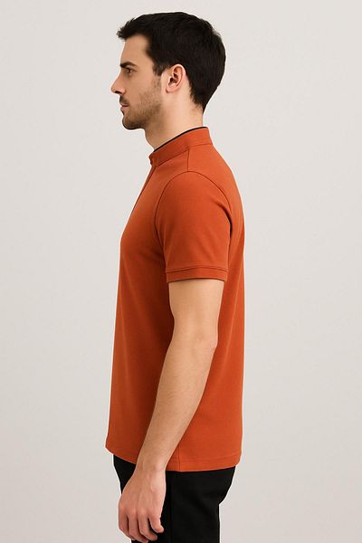 Maccali Men's Short Sleeve Judge Collar Summer Tan Loose T-Shirt