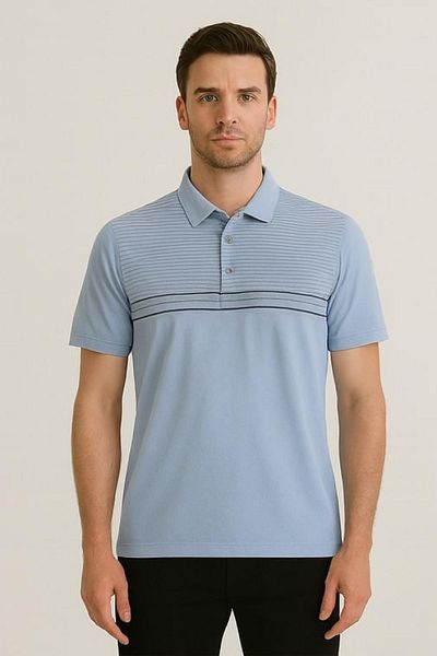 Maccali Men's Short Sleeve Striped Summer Blue Polo Neck T-Shirt
