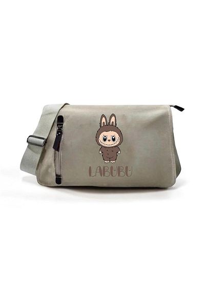 DEEFWEAR Beige Cute Labubu Marron Printed Unisex School, Course, Dershane Messenger Bag