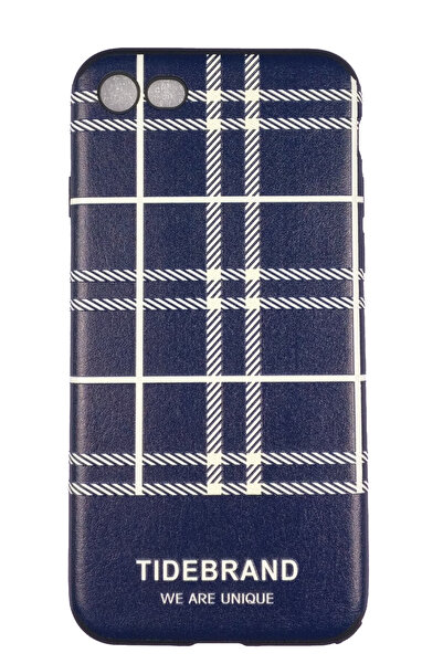 OEM Carcasă compatibilă cu iPhone 7, silicon cu relief, carouri, albastru - alb