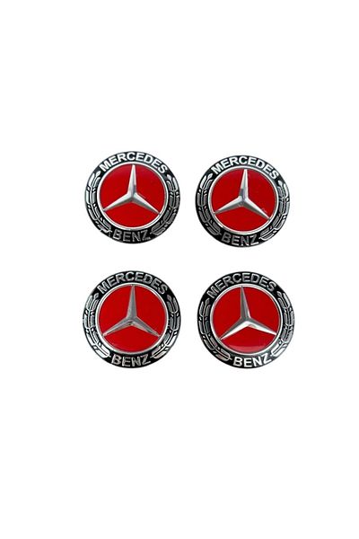 MAF Set 4 Emblems Stickers Decal Mercedes Benz Aluminum Adhesive 56mm for Wheel Caps, Black Red