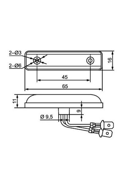 Hella Front LED position light, model 2PG 357 010-021, dimensions 65 x 16 mm, includes cat