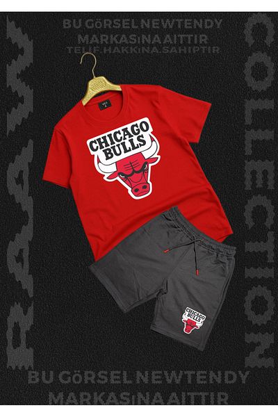 Minikelya Chigago Bulls Thşört - Combed Cotton Shorts 2-Pack Fan Combination Set