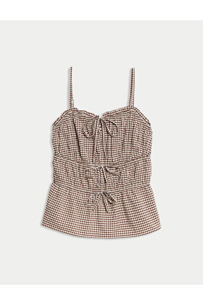 Marks & Spencer Modal Görünümlü Pötikare Bağlamalı Bluz