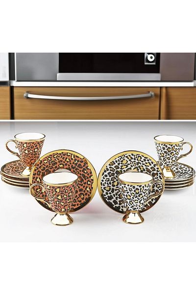 Kosova Çirağan Home Leopard Pattern 2 Color Mixed Footed Cup Set
