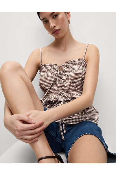 Marks & Spencer Modal Görünümlü Pötikare Bağlamalı Bluz