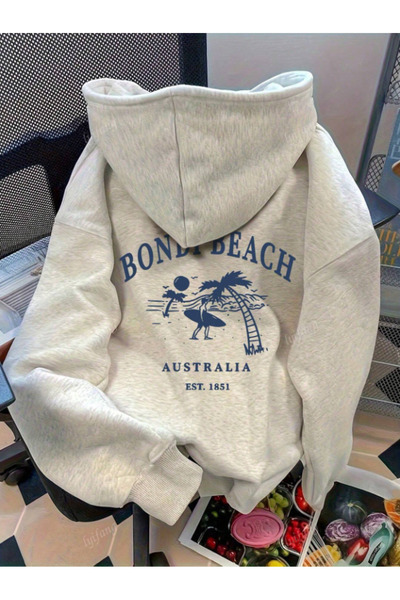 Marco Fresco Bondi Beach Printed Cotton Oversized Hooded Sweatshirt Hoodie