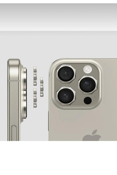 Aksesuar Kasabası Apple iPhone 16 Pro & iPhone 16 Pro Max Compatible Cornered Octagon White Titanium Camera Lens Protector