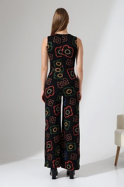 Planet Prestige Neon Floral Patterned Belted Jumpsuit