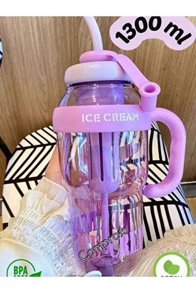 ÖZ OFİS Ice Cream Detox Su Şişesi – 1300ML BPA Free Big Mug Ice Bottle