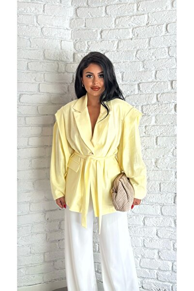 moneta boutique Women's Linen Belted Padded Jacket