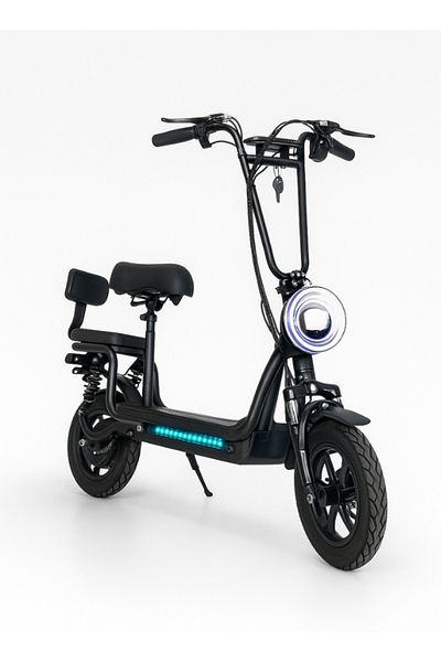 niyazi 48V 800W Folding Two-Seat Electric Scooter for Adults, with Light, Assist, Basket and Box, 12-inch Tires