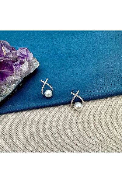 Opia Takı & Aksesuar Steel Zircon Stone Pearl Earrings