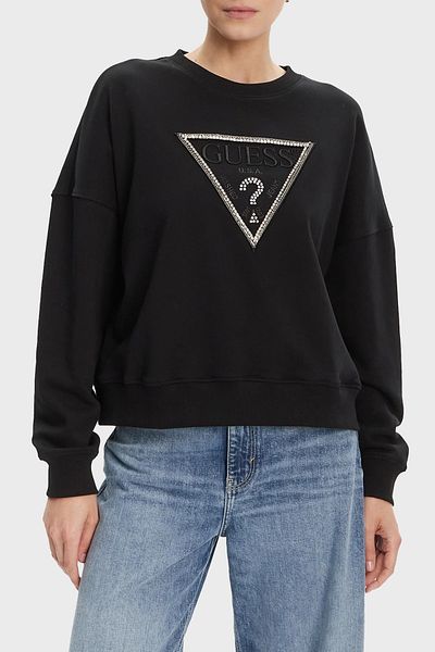 Guess Cn Rachele Cotton Regular Fit Triangle Logo Sweat W5Yq04Kc8I0 Sweat W5Yq04 Kc8I0 Jblk