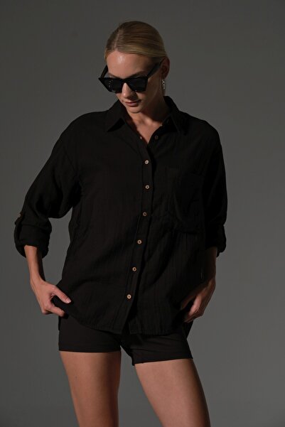 Maule 100% Cotton Non-Opening Muslin Fabric Summer Women's Shirt with Foldable Sleeve Epaulettes @Sintra