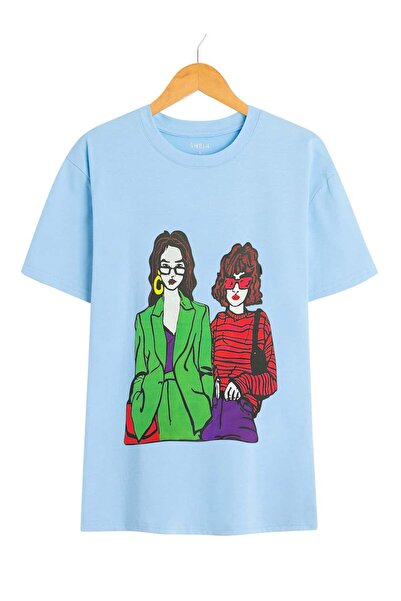 CLASSY.MODA Γυναικείο μπλουζάκι με στάμπα δύο χαρακτήρων, oversize, μόδας του...