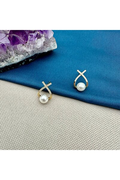 Opia Takı & Aksesuar Steel Zircon Stone Pearl Earrings