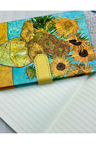 ZeCo Collection Van Gogh 15 Sunflower Vase Patterned Striped Hard Cover Magnet Notebook
