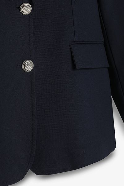 Quzu Straight Cut Buttoned Blazer Jacket with Flap Pocket Navy Blue