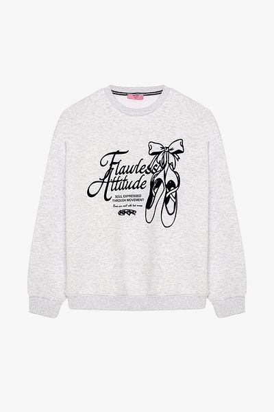 Quzu Front Printed Bow Detailed Oversize Sweatshirt Grimelange