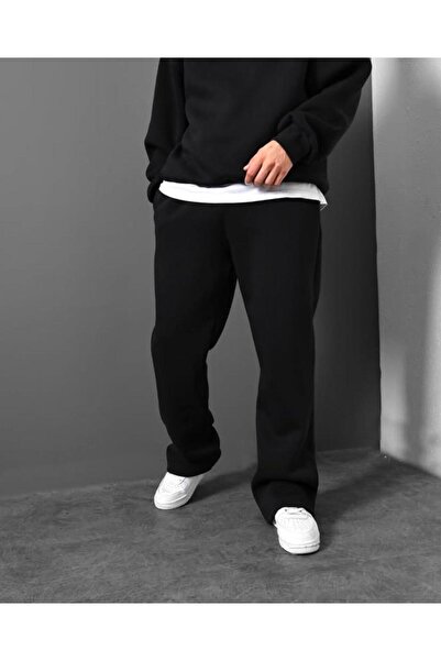 LAUSRA Erkek Siyah Büyük Beden Baggy Bol Kesim Pantolon ALTI Esnek Rahat Kumaş Eşofman Altı YUS