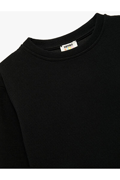 Koton Bisiklet Yaka Şardonlu Siyah Erkek Çocuk Sweatshirt 6Wkb10203Tk