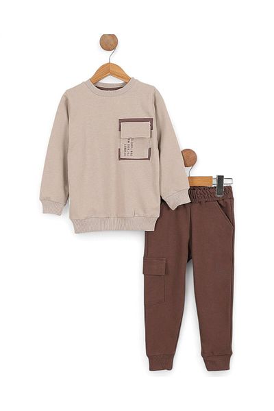 Egelite Boys' Seasonal Cargo Pocket Detailed Tracksuit, Back Printed Tracksuit Set for 2-10 Years