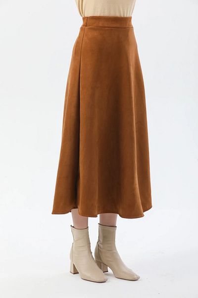 YUSUF CAN KARATAŞ KARATAŞ GİYİM Women's Hijab Suitable Suede Fabric Kiloş Bell Skirt - Tan Color Height 90cm