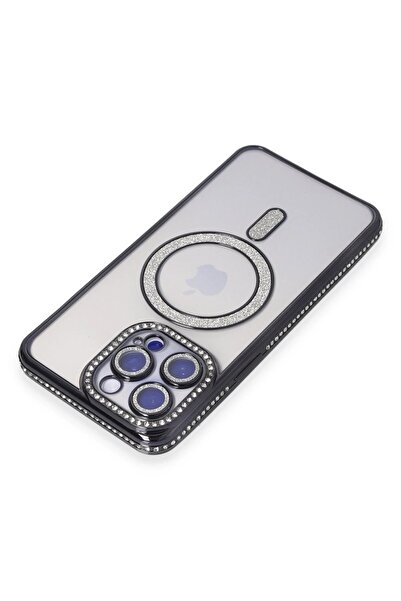 CepteToptan Myt09 iPhone 15 Pro Case Joke Glitter Magneticsafe Case - Black