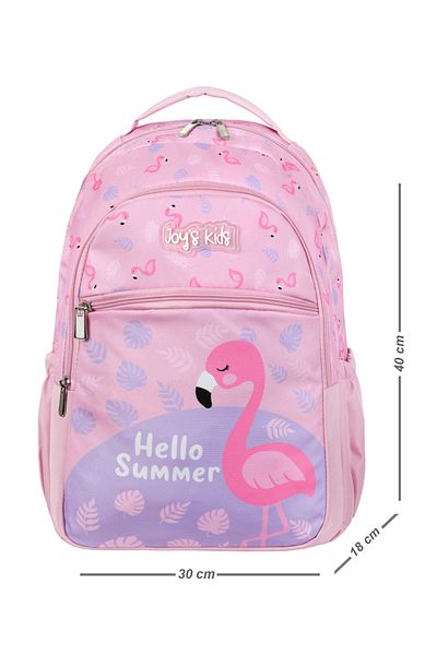 CAKARD Joy's Kids 3-Piece Flamingo Patterned School Bag Set (Backpack + Lunchbox + Pen Holder) - Pink