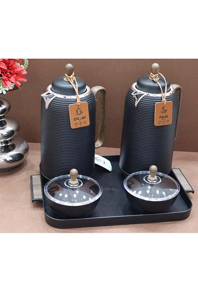 Generic طقم ترامس 5 قطع انيق وعصري أسود/ذهبي 1/1لتر