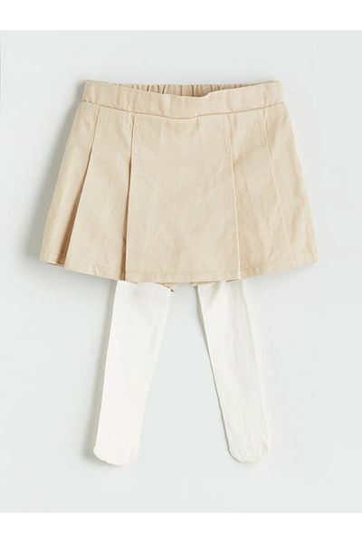 LC Waikiki Lcw Babybeige Girl's Skirt and Pantyhose with Elastic Waist 2-Piece