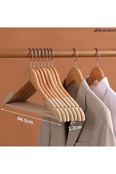 all4comfort Kadife Elbise Askısı, Ahşap Elbise Askısı, Flok Kadife Askı