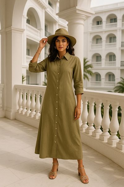 Rich Women's Long Sleeve Button-Down Shirt Dress