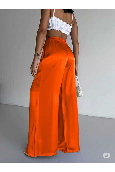 MONAMORE Women's Elastic Waist Satin Trousers