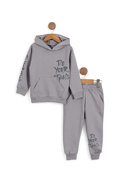 Ege Bebek Boys' Seasonal Hooded Printed Sweatshirt and Tracksuit Bottoms 2-10 Years Old Tracksuit Set