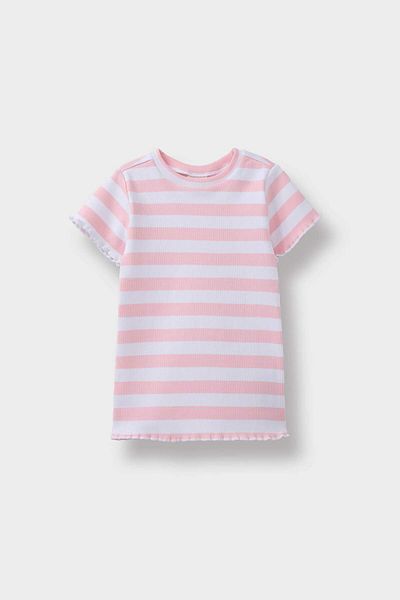 DeFacto Baby Girl Crew Neck Ribbed Camisole Striped Short Sleeve T-Shirt F3502A525Au
