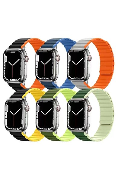 CepteToptan Myt09 Apple Watch 42mm Mo-Wb1 Dual Color Magnetic Silicone Band - Grey-Orange