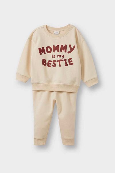DeFacto 2-Piece Printed Sweatshirt Sweatpants Stone Baby Boy Bottom-Top Set E8999A5/Er42
