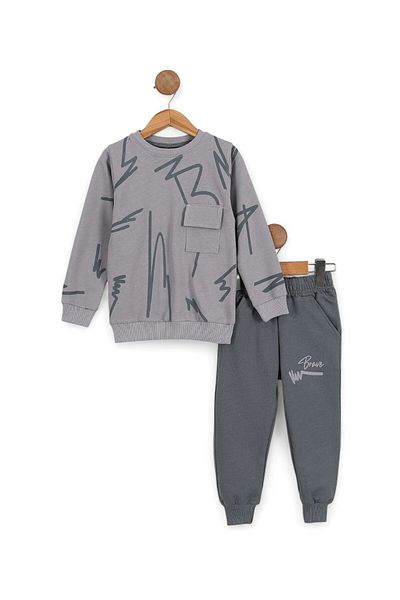 VOY KİDS Boys' Printed Seasonal Sweatshirt and Tracksuit Bottoms 2-10 Years Old Tracksuit Set