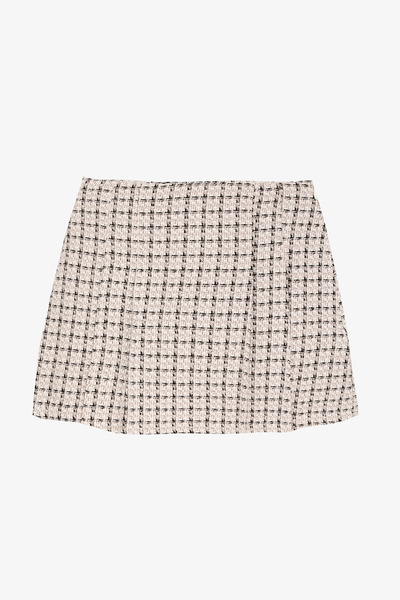 Quzu Μίνι φούστα Tweed με καρό πτυχωτή λεπτομέρεια Μπεζ