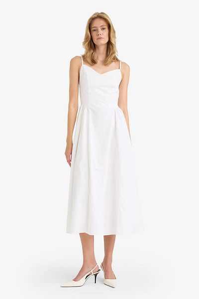 DeFacto V Neck Poplin Strap Midi Dress F7075Ax25Au