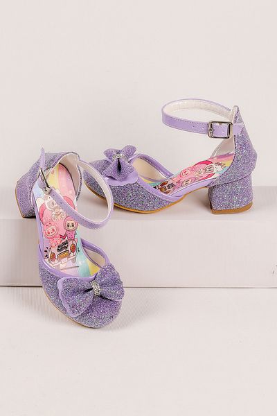 NS Little Girls' Labubu Printed Heeled Shoes, Girls' Evening Dress Shoes