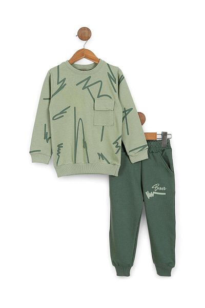 VOY KİDS Boys' Printed Seasonal Sweatshirt and Tracksuit Bottoms 2-10 Years Old Tracksuit Set