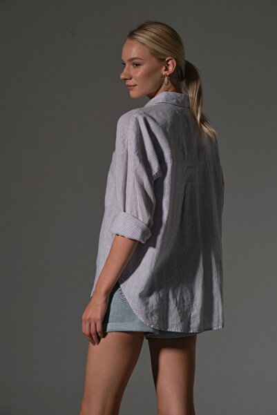 Maule Linen Blend Button Adjustable Long Sleeve Women's Shirt @Inci