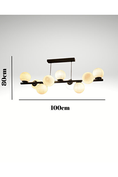 akyzlighting Stellar 9’lu Dekoratif Siyah Gövde Beyaz Cam Salon Avizesi - Sal...
