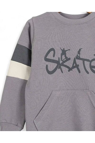 VOY KİDS Boys' Seasonal Skate Printed Sweatshirt, 7-10 Years Old Tracksuit Set