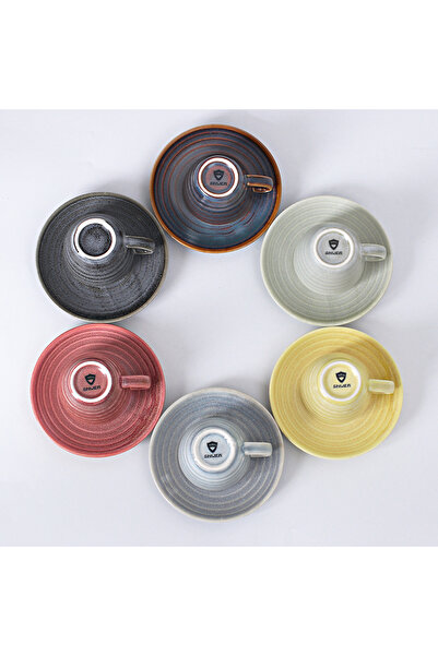 sharpdo 12-Piece Kiln Variable Glaze Process Round Linear Ceramic 100 ml Cup And Saucer