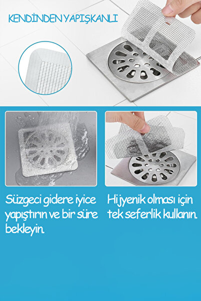 Factorial Banyo Gider Süzgeci 10'lu Gider Kapağı Böcek Sinek Örümcek Engelleyici Saç Toplama Filesi Tamir Kiti