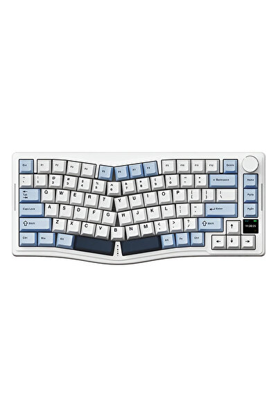 Coverzone Ajazz AKS-075 Ergonomik Tasarım, TFT Ekranlı 3 Modlu Mekanik Klavye Mavi - Gift Switch